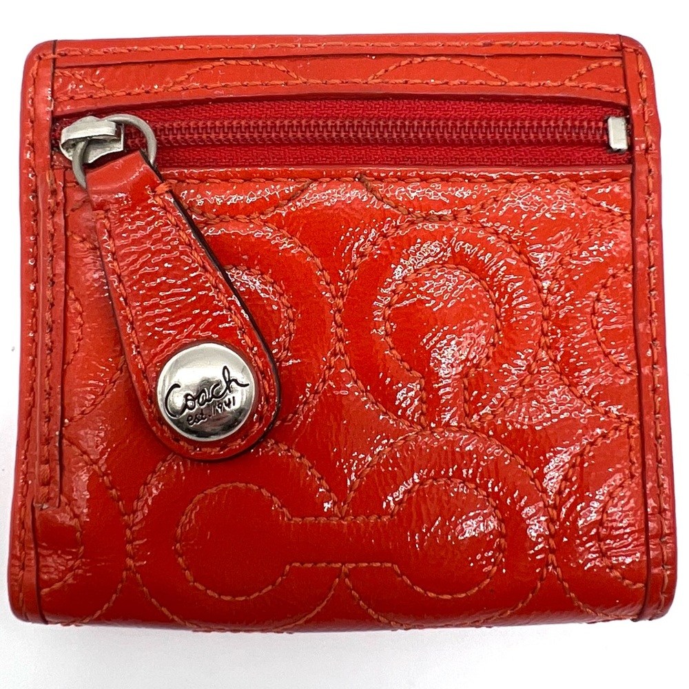 Coach Red Patent Leather Zip Card Wallet